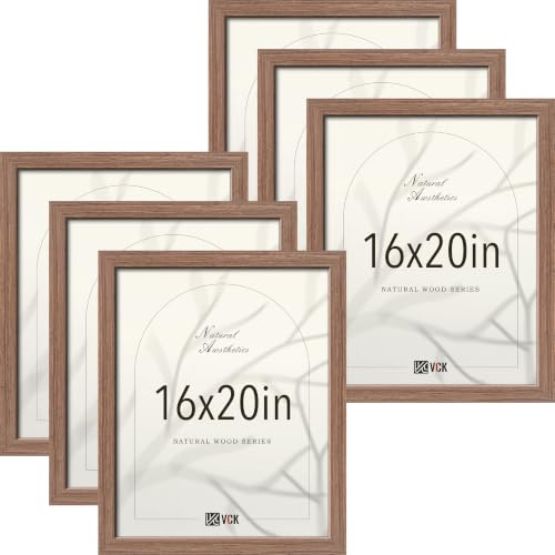 Image of VCK 16x20 Picture Frames Walnut - Wide Border Wood Poster Frame, Multi-Directional Display Family Photos, Office Prints, Studio /Gallery Artwork, Woodgrain Series, Wall Hanging, Set of 6