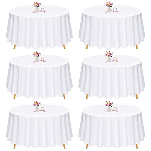 Pesonlook Lot de 6 nappes Ronde Blanche 228cm, Housse de Table Ronde en Tissu Polyester Lavable pour Mariages, banquets ou Restaurants (Blanc)
