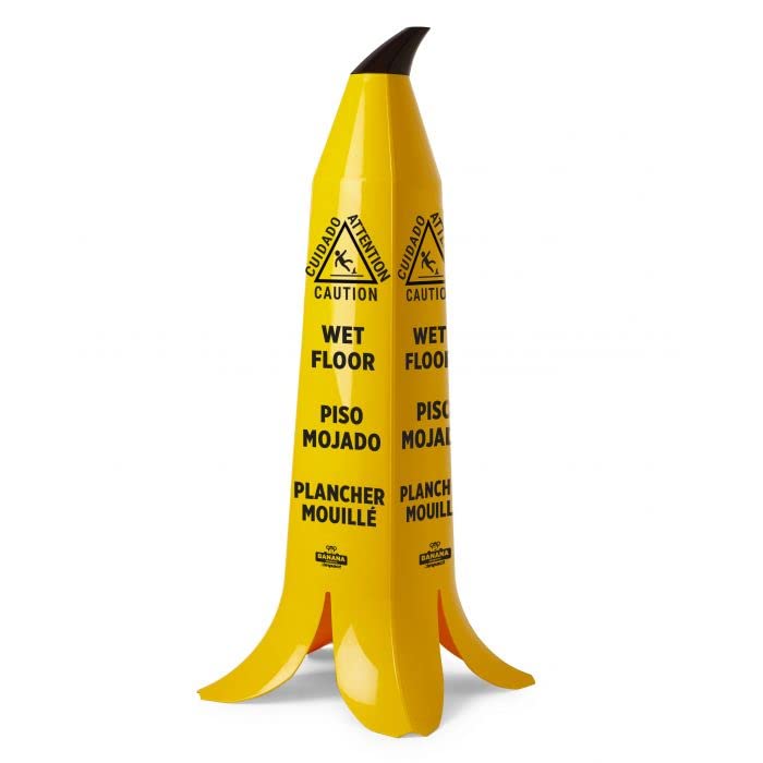 Wet Floor Sign, Banana Cone, Trilingual Wet Floor Sign Safety Cone, Yellow (38 x 38 x 92.5 CM)