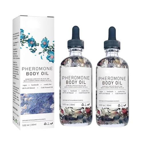 Feromonas Aceite corporal para mujeres, con pétalo de rosa y aceite de almendras dulces, hidrata la piel, fragancia duradera, 30 ml (2Pcs)