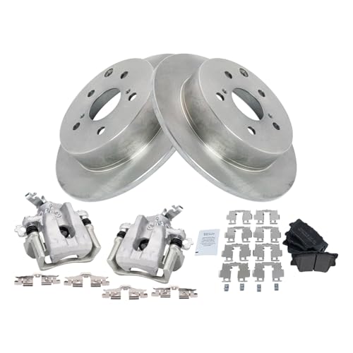 Image of TRQ Rear Brake Pad and Rotor Set Semi Metallic Rotors Calipers Compatible with 2009-2010 Pontiac Vibe 2009-2013 Toyota Matrix