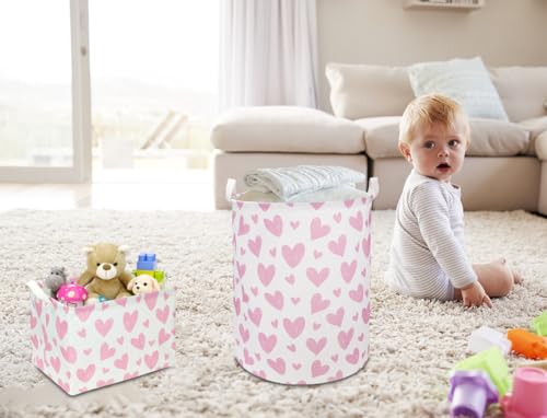 Image of NTAOHAMPER Pink Heart Laundry Hamper, Laundry Basket, Girls Nursery Hamper,Waterproof Storage Bin for Bedroom,Clothes Organizer Basket, Room Decor(Pink Heart)