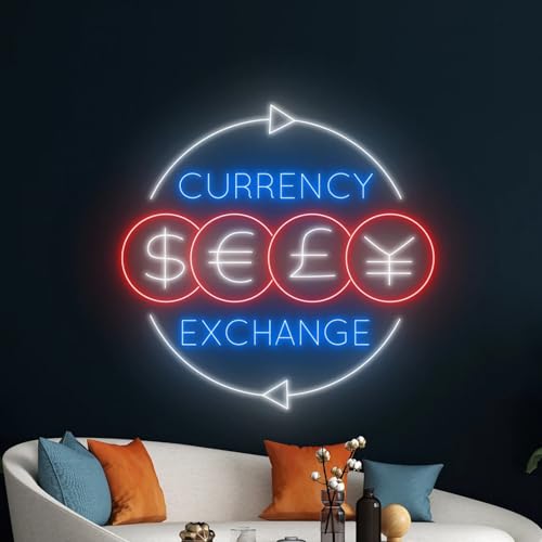 Currency Exchange Neon Sign, USB Dimmable LED Wall Decor for Office, Finance Shop, Bank, Travel Agency, Home Office, Modern Business Wall Art for Finance Enthusiasts and Business Space Lovers
