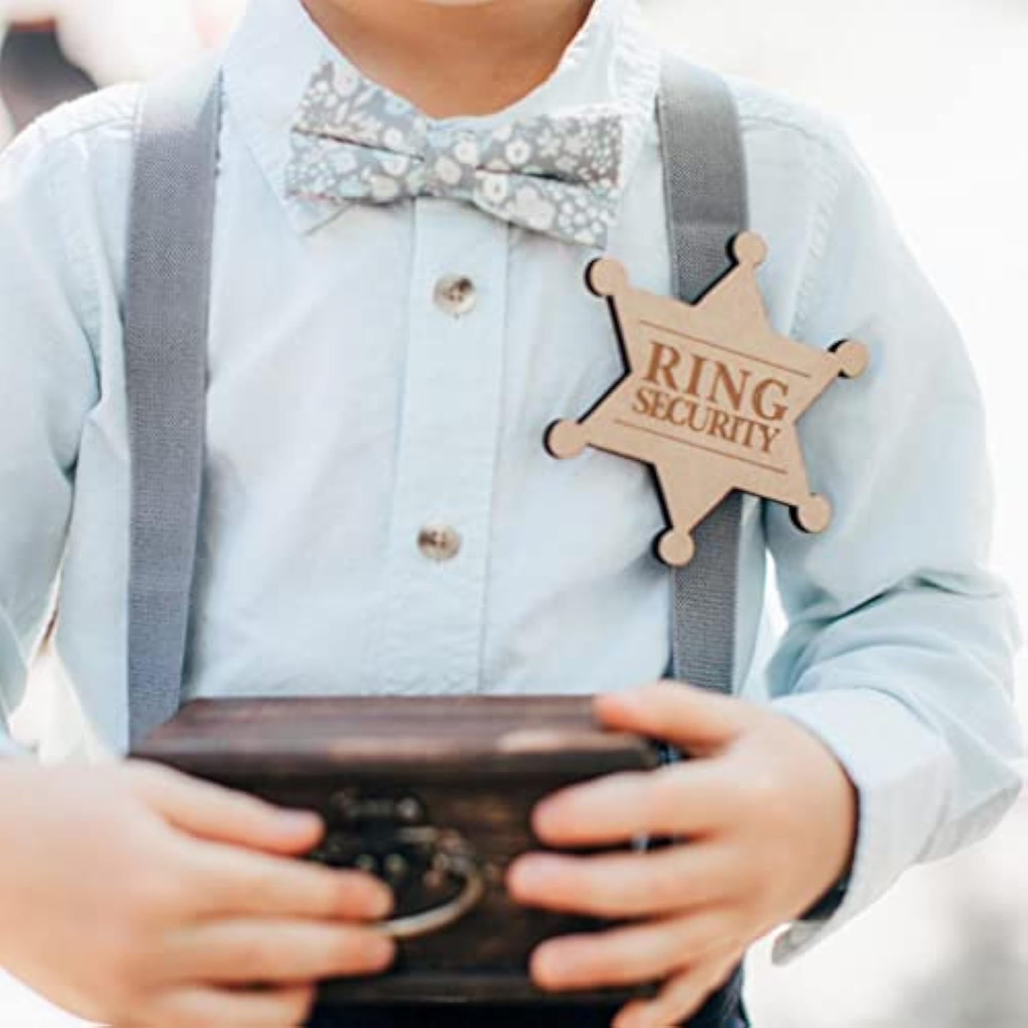 3X Ring Security Badge Pin Wooden Ring Bearer Gift