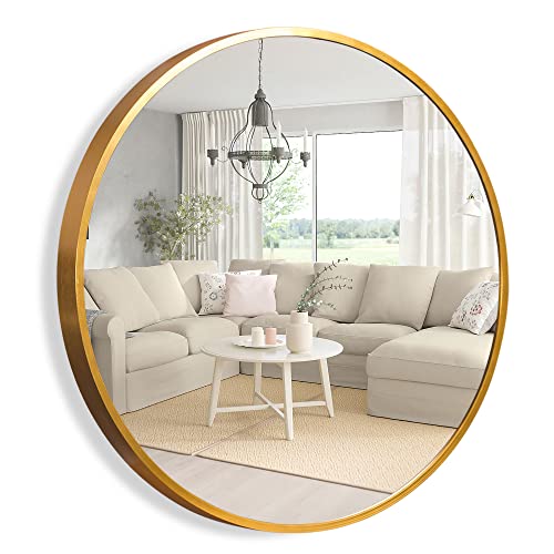 NeuType Round Mirror Circle Mirror Metal Framed Wall Mirror Large Vanity Hanging Decorative Mirrors for Entryway Living Room Bedroom Bathroom Home Modern (Gold, 70cm)