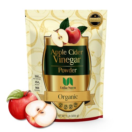 Unike Nutra Organic Apple Cider Vinegar Powder - Apple Cider Vinegar Supplement, ACV for Digestive Support - Vegan & Gluten Free, 500mg per Serving, 454g (1 lbs)