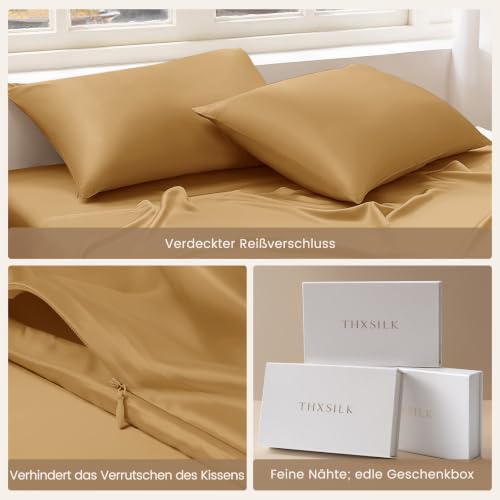 THXSILK 22 Momme Seide Kissenbezug - 100% Seide Kopfkissenbezug Sofakissenbezug - Anti milben Reißverschluss Seidenkissenbezug - Gold 50 x… – Ansicht 5