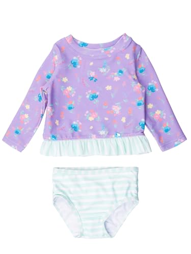 Image of RuffleButts Baby /Toddler Girls Long Sleeve Rash Guard UPF50+ Sun Protected Bikini Swimsuit