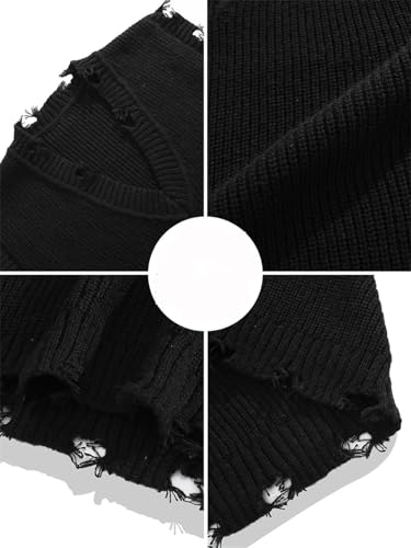 Men’S Preppy Style Ripped V-Neck Sweater Vest Loose Fit Sleeveless Pullover4