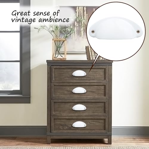 CEEYSEE 12Pcs Cup Handles for Drawers 81 X 35mm Shell Pull Handles Vintage Antique Drawer Semicircle Handle Furniture Door Knobs Handles with Screws (KLSB/White) - Image 4