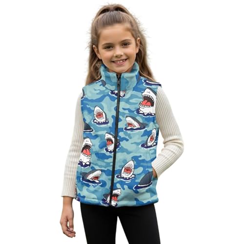 TOADDMOS Cartoon Sharks Full Zip Vest Comfortable Boys Sleeveless Vests Size 4T Stylish Lightweight Sleeveless Jackets Outerwear with Pockets Fashion Warm Winter Coat with Pocket