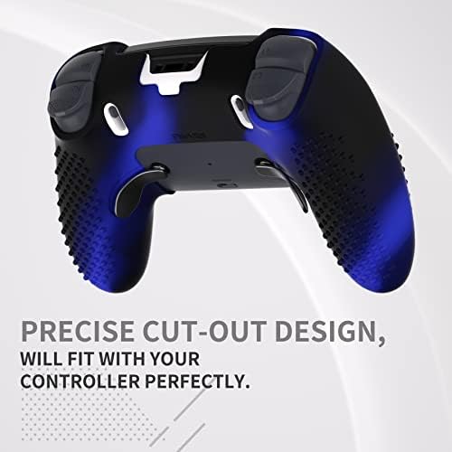 PlayVital 3D Studded Edition Anti-Slip Silicone Cover Case for ps5 Edge Controller, Soft Rubber Protector Skin for ps5 Edge Wireless Controller with 6 Thumb Grip Caps - Blue & Black