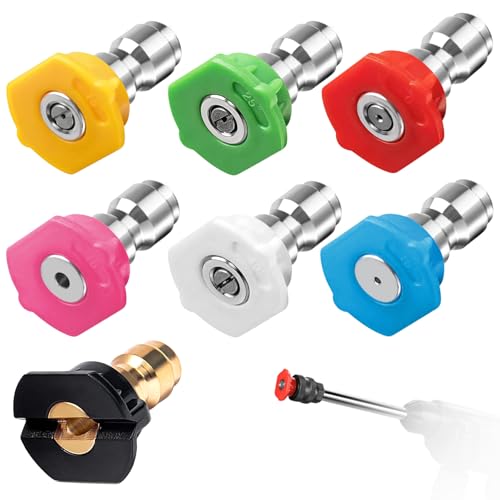 7Pcs Quick Release Pressure Washer Nozzle Tips - 1/4 Inch Multiple Degrees Connection for Car and Garden Cleaning