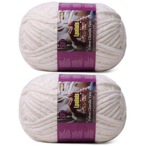 Image of Chunky Chenille Yarn for Crocheting, White Fluffy Blanket Yarn for Crochet | 2 Pack of 175 Yds, 7.05 Oz Fuzzy Thick Velvet Yarn for Crocheting Plush Soft Crochet Yarn for Knitting Blankets, Amigurumi