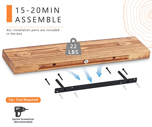 2 Pack 16" Solid Cedar Wood Floating Shelves, Brushed Finish, Wall Mounted For Home Living Room Bathroom #TOP1