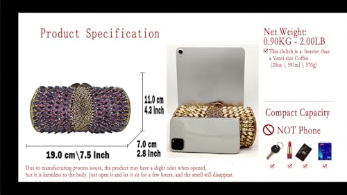 Boutique De FGG Sparkly Crystal Clutch Purse Evening Bags with Spikes Wedding Party Rhinestone Clutch Handbag, Mini