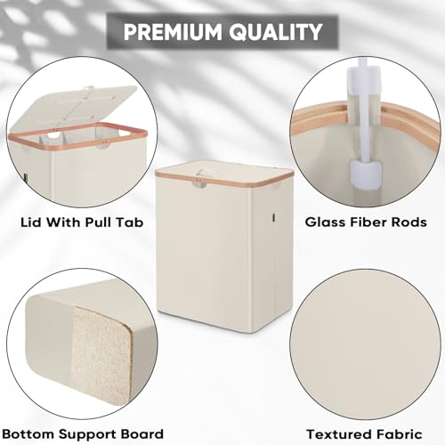 Image of BALEINE Laundry Hamper with Lid, Tall Laundry Baskets with Bamboo Pull Handles, Large Laundry Bin with Internal Support (36 Gal /140L, Beige)