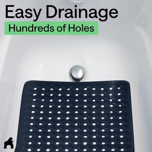 Image of GORILLA GRIP Patented Bath Tub Shower Mat, Machine Washable Bathtub Floor Liner Mats, Suction Cups and Drain Holes to Keep Tubs Clean, Soft on Feet, Bathroom Essentials, 35x16 Inch, Navy Opaque