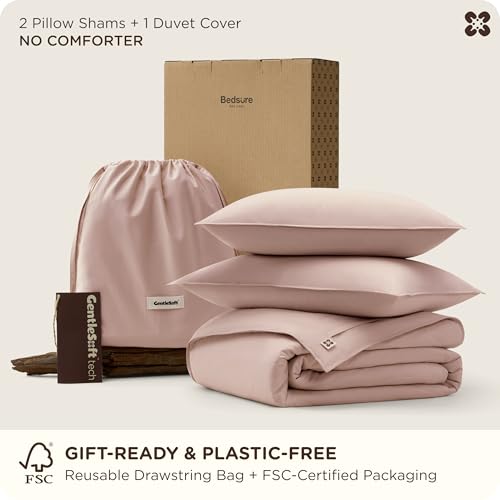 Image of Bedsure Cooling Duvet Cover King Size, Cotton & Viscose Derived from Bamboo Duvet Cover Set, PureWoven Ultra-Soft, Breathable & Lightweight Home Bedding for All Seasons (Petal Pink,104 inchx90 inch)