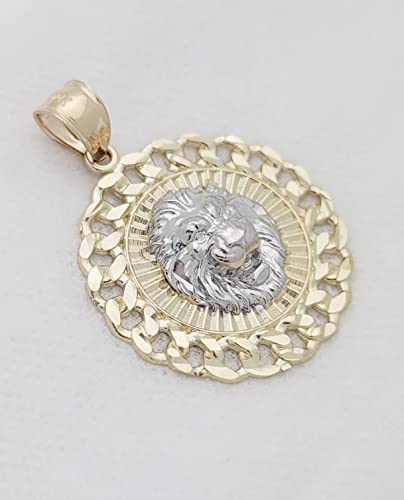 10K Yellow Gold Lion Pendant Round Medallion Cuban Link Frame3