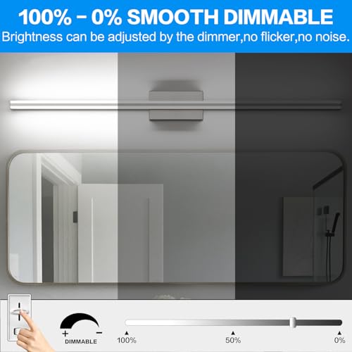 Image of SOLFART Bathroom Vanity Lights Over Mirror 48 Inch Dimmable Brushed Nickel Bathroom Light Fixtures 30W LED Lights S8200-1220mm-NK-D