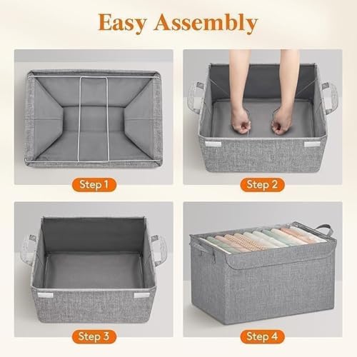 Image of FLYNGO 4Pcs Clothes Organizer for Wardrobe with Metal Frame, Foldable Storage Box for Clothing with Handle and Lid for Pants, Jeans, Sweater (Pack of 4)