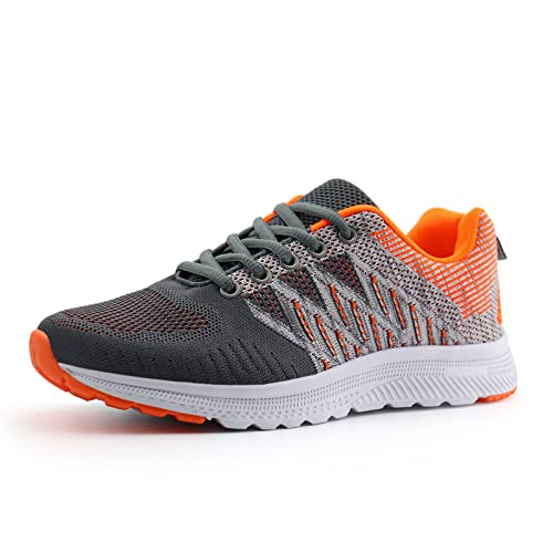 JABASIC Women Casual Breathable Running Sneakers Lightweight Tennis Shoes (8,Grey/Orange)