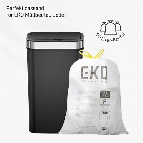 EKO Hana Deluxe 50L Mülleimer mit Sensor, Automatischer Mülleimer Küche, rechteckiger Bewegungssensor Abfalleimer, Soft Closing Deckel, fingerabdruckfrei, elektrischer Mülleimer, Schwarz, Kunststoff
