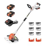 PAXCESS 20V 12-Inch Cordless String Trimmer/Weed Eater, 2 PCS 2.0Ah Battery & Charger Weed Wacker, 6 PCS Spool Line & 2 Cap Included, 180° Rotatable Handle, Adjustable Rod Length, Lightweight