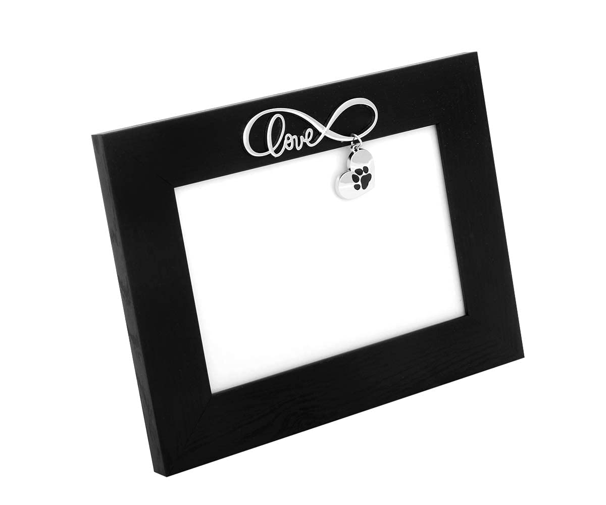 Cornice portafoto di design con impronte di zampe, 10 x 15 cm, argentata, con foto di cane opache, idea regalo (variante 2, incisione fino a 30 caratteri)