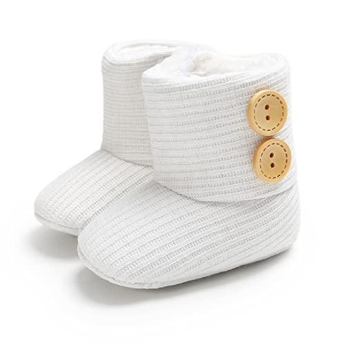 Maleris Infant Newborn Booties Baby Girls Boys Snow Boots Soft Sole Fleece Lining Buttons Baby Boots Toddler Winter Warm Prewalker Crib Shoes White-02 6-12 months