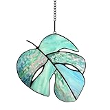 Lcensp Handmade Monstera Leaf Stained Glass Window Hangings Suncatcher, Tiffany Style Stained Glass Monstera Leaf Gifts for Women Mom Teacher,Wedding Birthday Christmas Celebration Gift