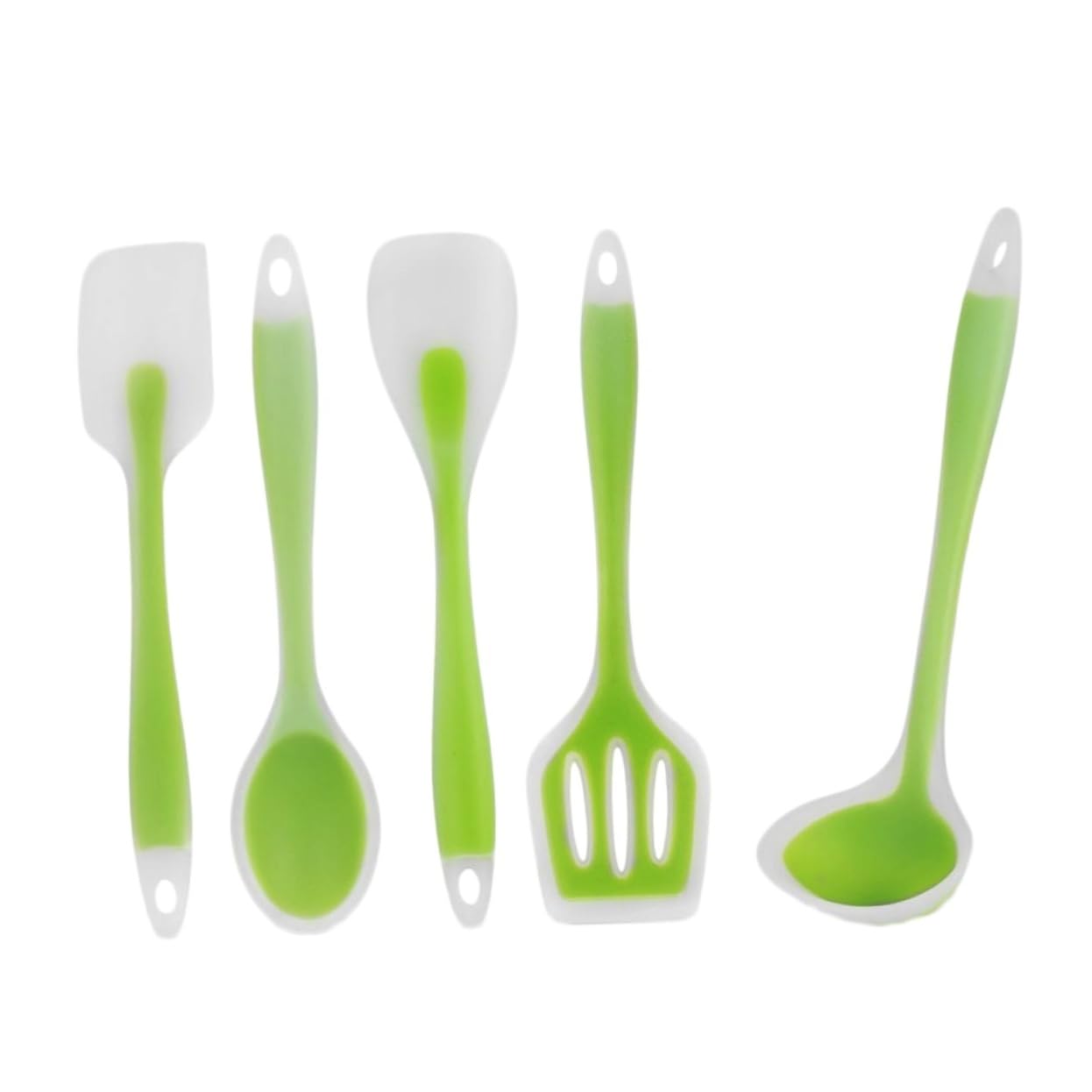 5pezzi Utensili Da Cucina Silicone Strumenti Antiaderenti e Resistenti Al Calore Cucchiaio Da Mischiare Mestolo Per Zuppa Spatola e Cucchiaio Per Insalata Verde Traslucido
