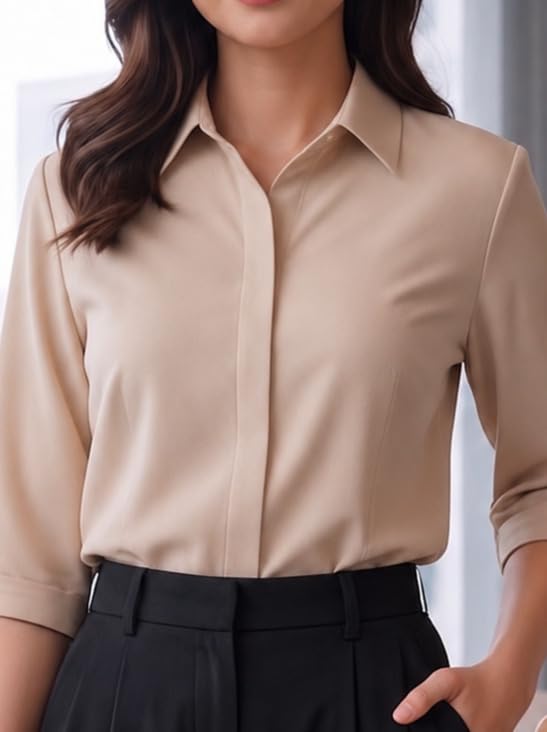 Image of Style Quotient Women Solid Aqua Green Polycrepe Formal Shirt