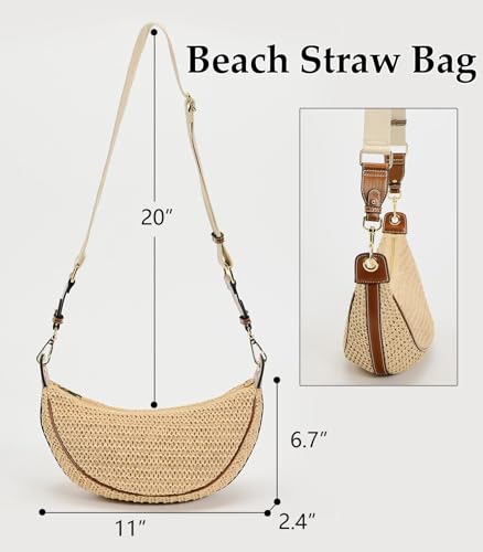 Image of Straw Crossbody Bags for Women Beach Woven Hobo Handbag Summer Chic Crescent Shoulder Purses with Adjustable Strap 2026