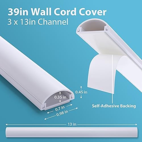 ZhiYo Canaleta para Cables de 39 pulgadas (3 x 13 pulgadas), Kit para Ocultar Cables de TV para 1-2 Cables, Blanco miniatura 3