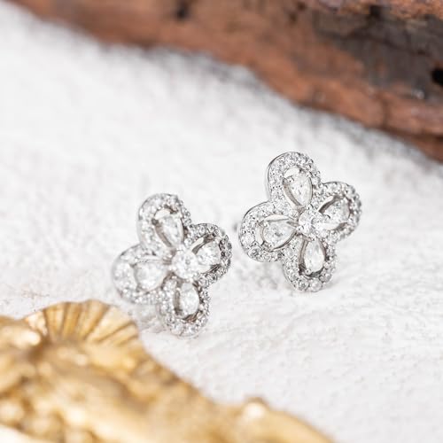92.5 Sterling Clover Halo Whispers Earrings, Clover Set Studs, Whites Collection