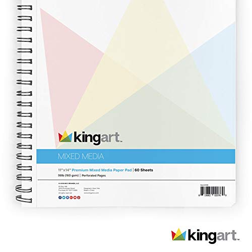 Kingart® Mixed Media Sketchbooks, 11 X 14 Inches, 60-Sheet, 98Lb/160Gsm Acid-Free Paper, Micro-Perforated, Spiral-Bound, Wet And Dry Media #TOP6
