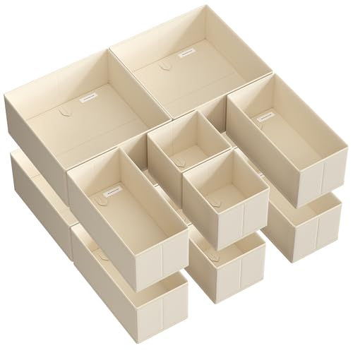 SONGMICS Organisateur de Tiroir, Boîte de Rangement pour Sous-vêtements, Lot de 12, pour Chaussettes, Soutiens-gorge, Culottes, Cravates, Écharpes, Beige Sable RDZ006Y02