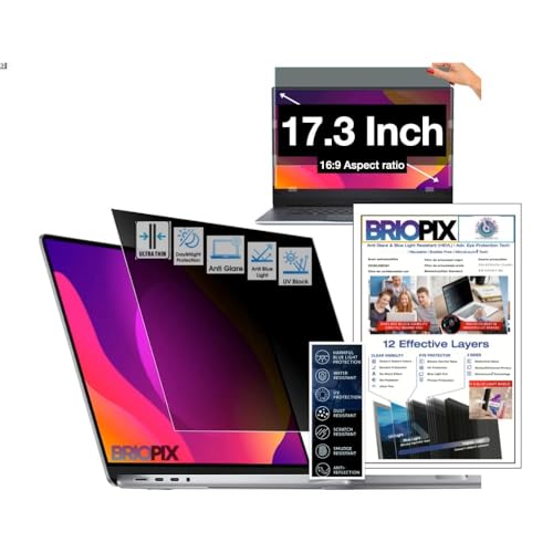 Image of Pxin BrioPix 17.3 Inch (16:9) Laptop Privacy Screen Filter - NO Eye Strain | Anti-Blue Light + Anti-Glare | BLUV Block Tech | Privacy Screen for 17 .3 Inch