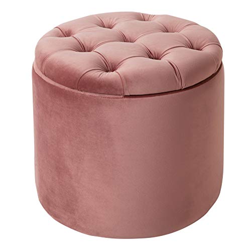 riess-ambiente.de Eleganter Hocker MODERN BAROCK 50cm Altrosa Samt Couchtisch Tisch Aufbewahrungskorb Sitzhocker Cover