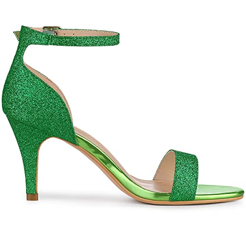 Allegra K Allegra K Women's Glitter Ankle Strap Stiletto Heel Sandals 10 Green