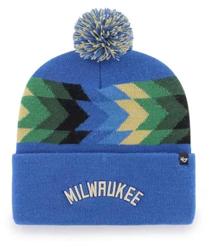 47 Milwaukee Bucks Blue Cuff City Edition Northward Beanie Hat with Pom - NBA Fashion Cuffed Winter Knit Cap