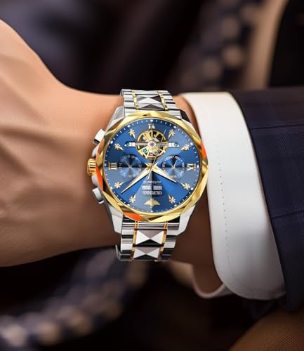 Image of OUPINKE Automatic Watch for Men Self Winding Skeleton Mechanical Luxury Tungsten Steel Bracelet Waterproof Date Day Wrist Watches