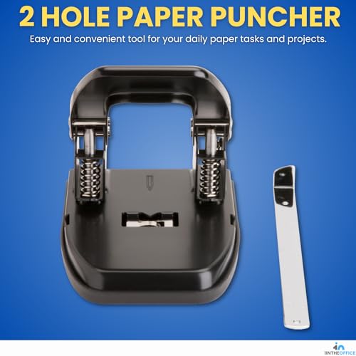1InTheOffice 2 Hole Punch, Paper Puncher, Low Force Required, Jam Resistant, 28 Sheet Capacity, Black