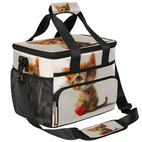 Valentine's Day Cat Insulated Picnic Backpack Lunch Box for Women Men Picnic Basket Tote Lunch Bag Picnic Bag Portable Lunch Bags for Picnic, Beach, Work, Trip,Office, Camp Cute Kitten