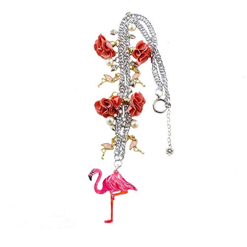 Arte Lisanti Collar con colgante pintado a mano – Flamenco rosa – Collar con colgante pintado a mano, medallón de resina pintado a mano, joya elegante en resina totalmente pintada