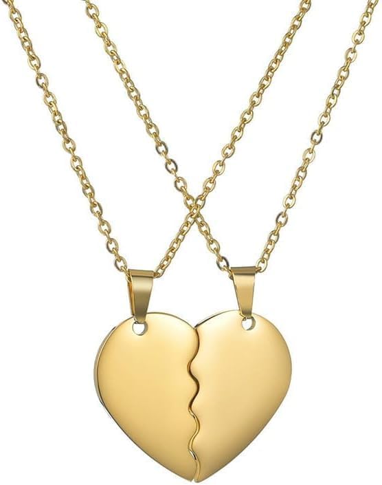 X spring Friendship Necklace Set, Stainless Steel Broken Heart Design, BFF Matching Necklaces for Couples, Heart Pendant Best Friend Jewelry Gift for Women Men with Secure Closure