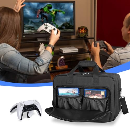Image of Trunab Gaming Bag Compatible with PS5 /PS5 Slim, Protective PS5 Carrying Case Portable PS5 Bag Playstation 5 Backpack with Multiple Compartment for 15.6 inch Laptop and Gaming Accessories, Black