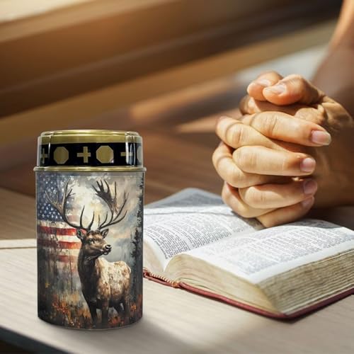 Image of Poceacles Deer American Flag Forest Outdoor Lights Solar Powered Flameless Candle Cemetery Votive Candles Waterproof Outdoor Memorial Candle Solar Stake Lights Home Outdoor Decoration, 6 PCS